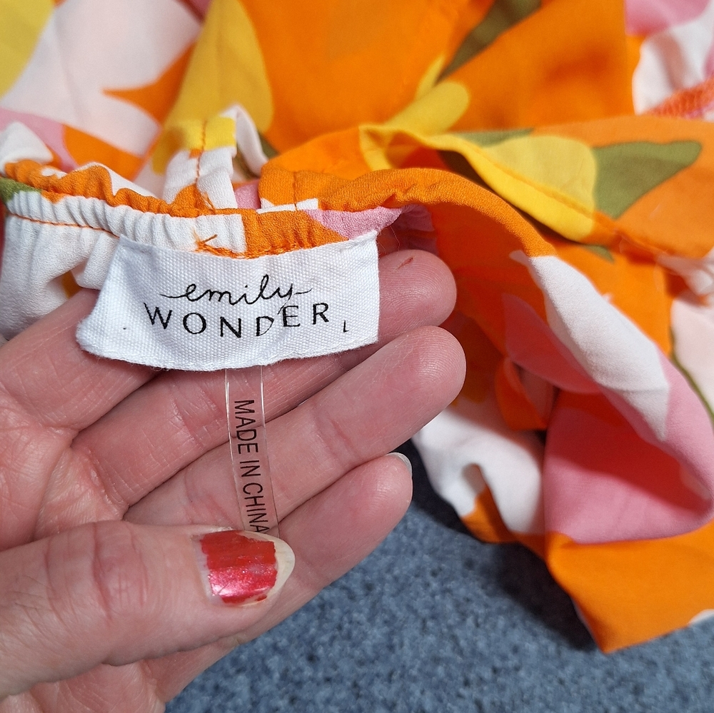 Emily Wonder Orange Floral Faux Wrap Dress, Size Large, Style#D10370, NWOT - Picture 2 of 16